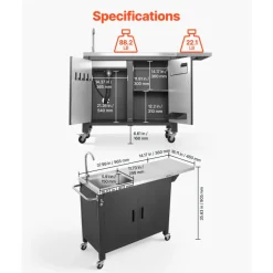 VEVOR Outdoor Grill Cart with Sink and Storage Cabinet, 52 Inch Grill Table, Waterproof Kitchen Island with Stainless Steel Top, Spice Rack, Wheel, Movable Food Prep Station for Patio Bar Backyard BBQ