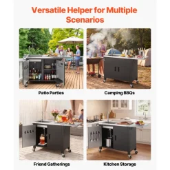 VEVOR Outdoor Grill Cart with Sink and Storage Cabinet, 52 Inch Grill Table, Waterproof Kitchen Island with Stainless Steel Top, Spice Rack, Wheel, Movable Food Prep Station for Patio Bar Backyard BBQ