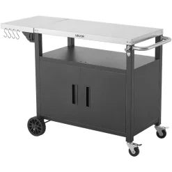 VEVOR Outdoor Grill Cart with Storage Cabinet, 48.9 Inch Grill Table, Waterproof Kitchen Island with Stainless Steel Top, Shelf, and Wheels, Movable Food Prep Station for Patio Bar Backyard BBQ