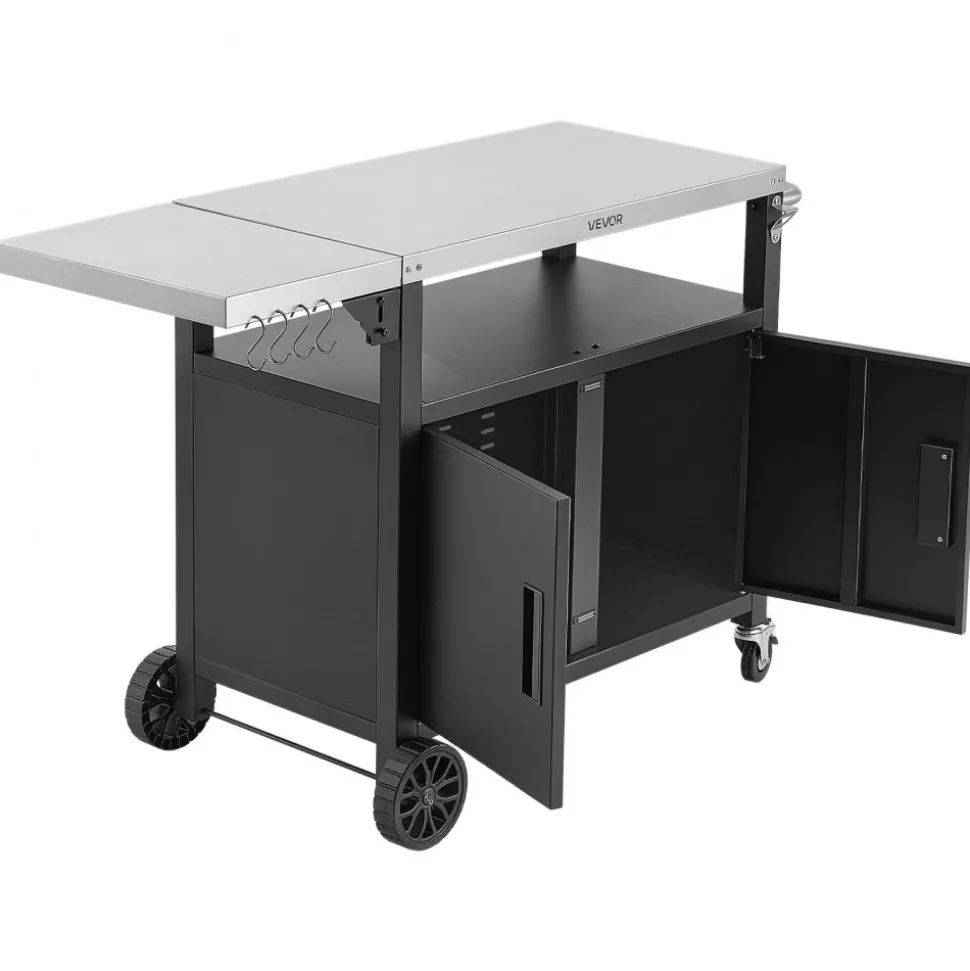 VEVOR Outdoor Grill Cart with Storage Cabinet, 48.9 Inch Grill Table, Waterproof Kitchen Island with Stainless Steel Top, Shelf, and Wheels, Movable Food Prep Station for Patio Bar Backyard BBQ