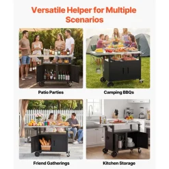 VEVOR Outdoor Grill Cart with Storage Cabinet, 48.9 Inch Grill Table, Waterproof Kitchen Island with Stainless Steel Top, Shelf, and Wheels, Movable Food Prep Station for Patio Bar Backyard BBQ