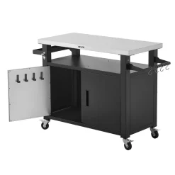 VEVOR Outdoor Grill Cart with Storage Cabinet, 53.1 Inch Grill Table, Waterproof Kitchen Island with Stainless Steel Top, Shelf, and Wheels, Movable Food Prep Station for Patio Bar Backyard BBQ