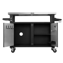 VEVOR Outdoor Grill Cart with Storage Cabinet, 53.1 Inch Grill Table, Waterproof Kitchen Island with Stainless Steel Top, Shelf, and Wheels, Movable Food Prep Station for Patio Bar Backyard BBQ