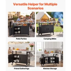 VEVOR Outdoor Grill Cart with Storage Cabinet, 36.4 Inch Grill Table, Waterproof Kitchen Island with Stainless Steel Top, Shelf, and Wheels, Movable Food Prep Station for Patio Bar Backyard BBQ