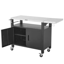 VEVOR Outdoor Grill Cart with Storage Cabinet, 36.4 Inch Grill Table, Waterproof Kitchen Island with Stainless Steel Top, Shelf, and Wheels, Movable Food Prep Station for Patio Bar Backyard BBQ