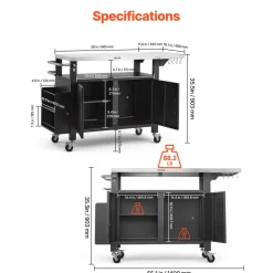VEVOR Outdoor Grill Cart with Storage Cabinet, 36.4 Inch Grill Table, Waterproof Kitchen Island with Stainless Steel Top, Shelf, and Wheels, Movable Food Prep Station for Patio Bar Backyard BBQ
