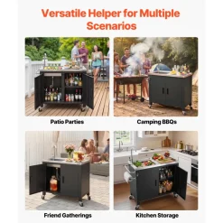 VEVOR Outdoor Grill Cart with Sink and Storage Cabinet, 38 Inch Grill Table, Waterproof Kitchen Island with Stainless Steel Top, Spice Rack, Wheel, Movable Food Prep Station for Patio Bar Backyard BBQ
