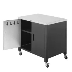 VEVOR Outdoor Grill Cart with Storage Cabinet, 40 Inch Grill Table, Waterproof Kitchen Island with Stainless Steel Top, Spice Rack, and Wheels, Movable Food Prep Station for Patio Bar Backyard BBQ