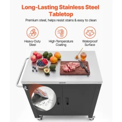 VEVOR Outdoor Grill Cart with Storage Cabinet, 40 Inch Grill Table, Waterproof Kitchen Island with Stainless Steel Top, Spice Rack, and Wheels, Movable Food Prep Station for Patio Bar Backyard BBQ