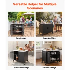 VEVOR Outdoor Grill Cart with Storage Cabinet, 40 Inch Grill Table, Waterproof Kitchen Island with Stainless Steel Top, Spice Rack, and Wheels, Movable Food Prep Station for Patio Bar Backyard BBQ