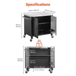VEVOR Outdoor Grill Cart with Storage Cabinet, 40 Inch Grill Table, Waterproof Kitchen Island with Stainless Steel Top, Spice Rack, and Wheels, Movable Food Prep Station for Patio Bar Backyard BBQ