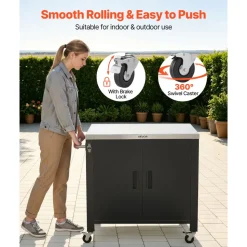 VEVOR Outdoor Grill Cart with Storage Cabinet, 40 Inch Grill Table, Waterproof Kitchen Island with Stainless Steel Top, Spice Rack, and Wheels, Movable Food Prep Station for Patio Bar Backyard BBQ