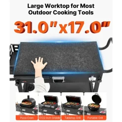 VEVOR Outdoor Grill Cart, 31.0 x 17.0 inch Tabletop Size Grilling Table, Foldable Outdoor Cooking Table with Tissue Holder, Wheels, Magnetic Tool Rack, BBQ Prep Tables for Picnic, Kitchen, Courtyard