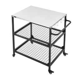 VEVOR Outdoor Grill Cart, 31.5 x 24.0 inch Stainless Steel Tabletop Size Grilling Table, Outdoor Cooking Table with 4 Wheels & Side Handle, Two Mesh Shelves, BBQ Prep Tables for Patio, Garden
