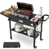 VEVOR Outdoor Grill Cart, 31.0 x 17.0 inch Tabletop Size Grilling Table, Foldable Outdoor Cooking Table with Tissue Holder, Hooks, Wheels, Side Table, BBQ Prep Tables for Picnic, Kitchen, Courtyard