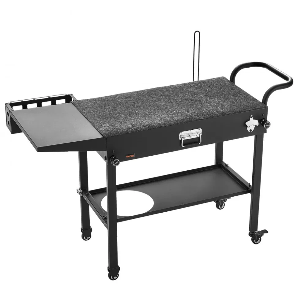 VEVOR Outdoor Grill Cart, 31.0 x 17.0 inch Tabletop Size Grilling Table, Foldable Outdoor Cooking Table with Tissue Holder, Hooks, Wheels, Side Table, BBQ Prep Tables for Picnic, Kitchen, Courtyard
