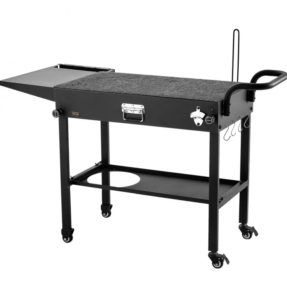 VEVOR Outdoor Grill Cart, 31.0 x 17.0 inch Tabletop Size Grilling Table, Foldable Outdoor Cooking Table with Tissue Holder, Hooks, Wheels, Side Table, BBQ Prep Tables for Picnic, Kitchen, Courtyard