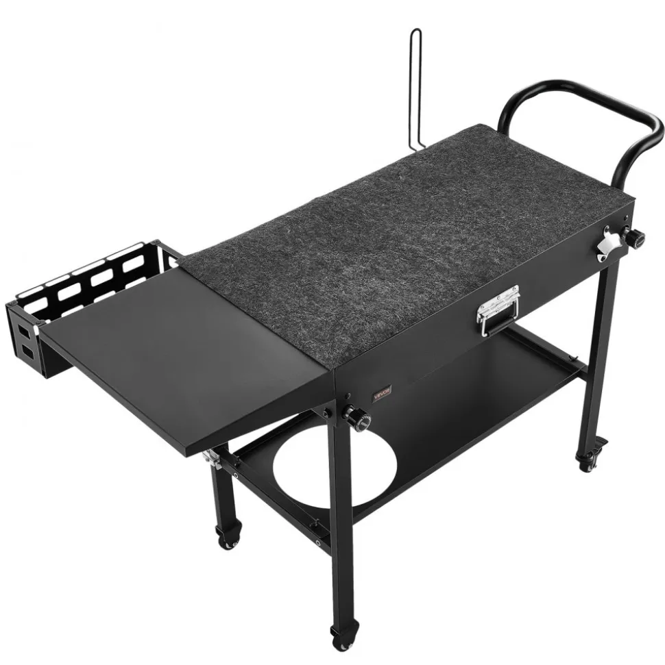 VEVOR Outdoor Grill Cart, 31.0 x 17.0 inch Tabletop Size Grilling Table, Foldable Outdoor Cooking Table with Tissue Holder, Hooks, Wheels, Side Table, BBQ Prep Tables for Picnic, Kitchen, Courtyard