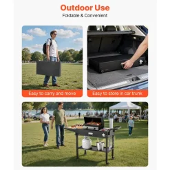 VEVOR Outdoor Grill Cart, 31.0 x 17.0 inch Tabletop Size Grilling Table, Foldable Outdoor Cooking Table with Tissue Holder, Hooks, Wheels, Side Table, BBQ Prep Tables for Picnic, Kitchen, Courtyard