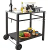 VEVOR Outdoor Grill Dining Cart with Double-Shelf, BBQ Movable Food Prep Table, Multifunctional Iron Table Top, Portable Modular Carts for Pizza Oven, Worktable with 2 Wheels, Carry Handle, Black