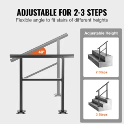 VEVOR Outdoor Handrail 165LBS Load Handrail Outdoor Stairs Aluminum Stair Handrail 36 x 35" Outdoor Stair Railing Transitional Range from 0 to 30° Staircase Handrail Fits 2-3 Steps with Screw Kit