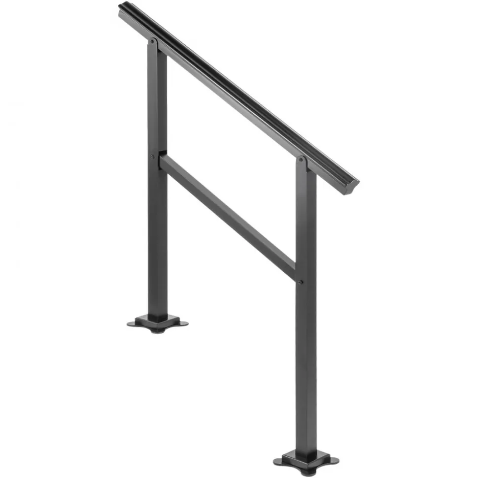 VEVOR Outdoor Handrail 165LBS Load Handrail Outdoor Stairs Aluminum Stair Handrail 36 x 35" Outdoor Stair Railing Transitional Range from 0 to 30° Staircase Handrail Fits 2-3 Steps with Screw Kit