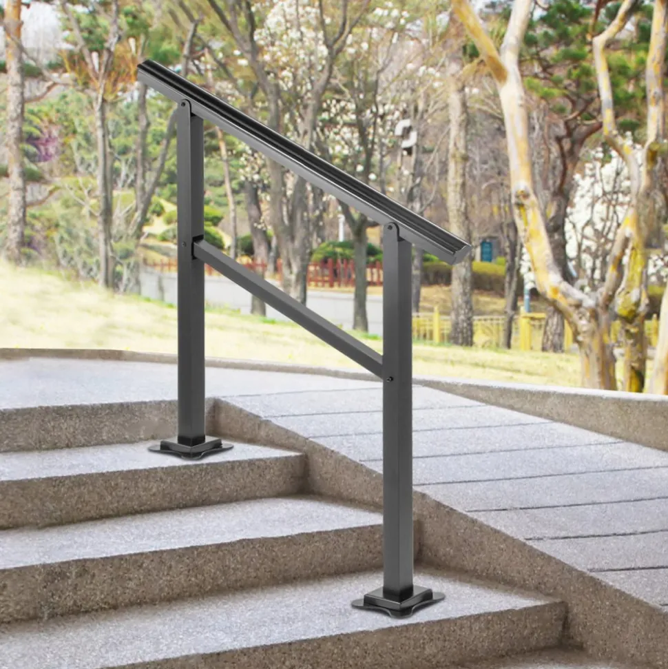 VEVOR Outdoor Handrail 165LBS Load Handrail Outdoor Stairs Aluminum Stair Handrail 36 x 35" Outdoor Stair Railing Transitional Range from 0 to 30° Staircase Handrail Fits 2-3 Steps with Screw Kit