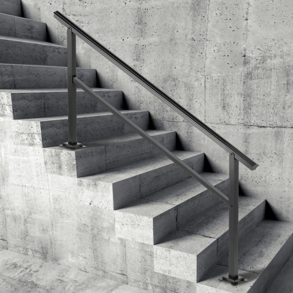 VEVOR Outdoor Handrail 165LBS Load Handrail Outdoor Stairs Aluminum Stair Handrail 60 x 35" Outdoor Stair Railing Transitional Range from 0 to 30° Staircase Handrail Fits 4-5 Steps with Screw Kit