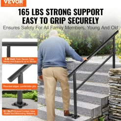 VEVOR Outdoor Handrail 165LBS Load Handrail Outdoor Stairs Aluminum Stair Handrail 60 x 35
