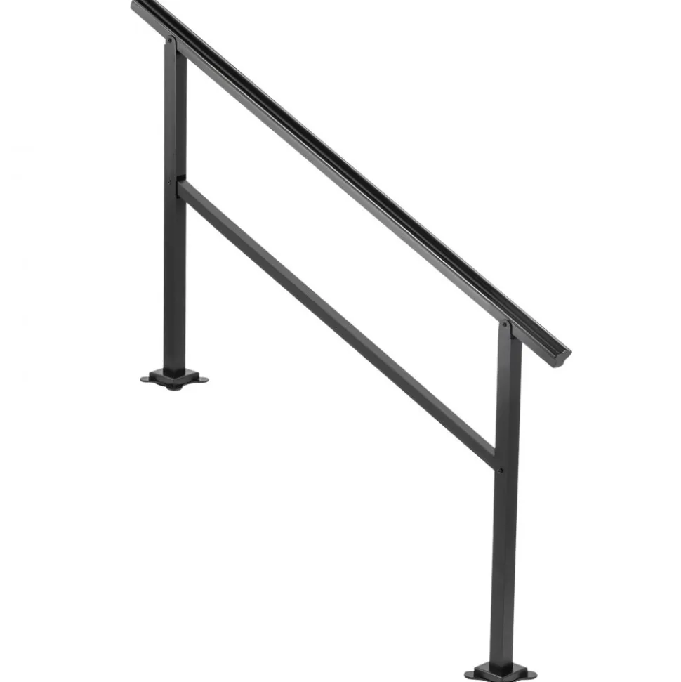 VEVOR Outdoor Handrail 165LBS Load Handrail Outdoor Stairs Aluminum Stair Handrail 60 x 35" Outdoor Stair Railing Transitional Range from 0 to 30° Staircase Handrail Fits 4-5 Steps with Screw Kit