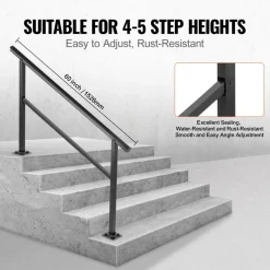 VEVOR Outdoor Handrail 165LBS Load Handrail Outdoor Stairs Aluminum Stair Handrail 60 x 35