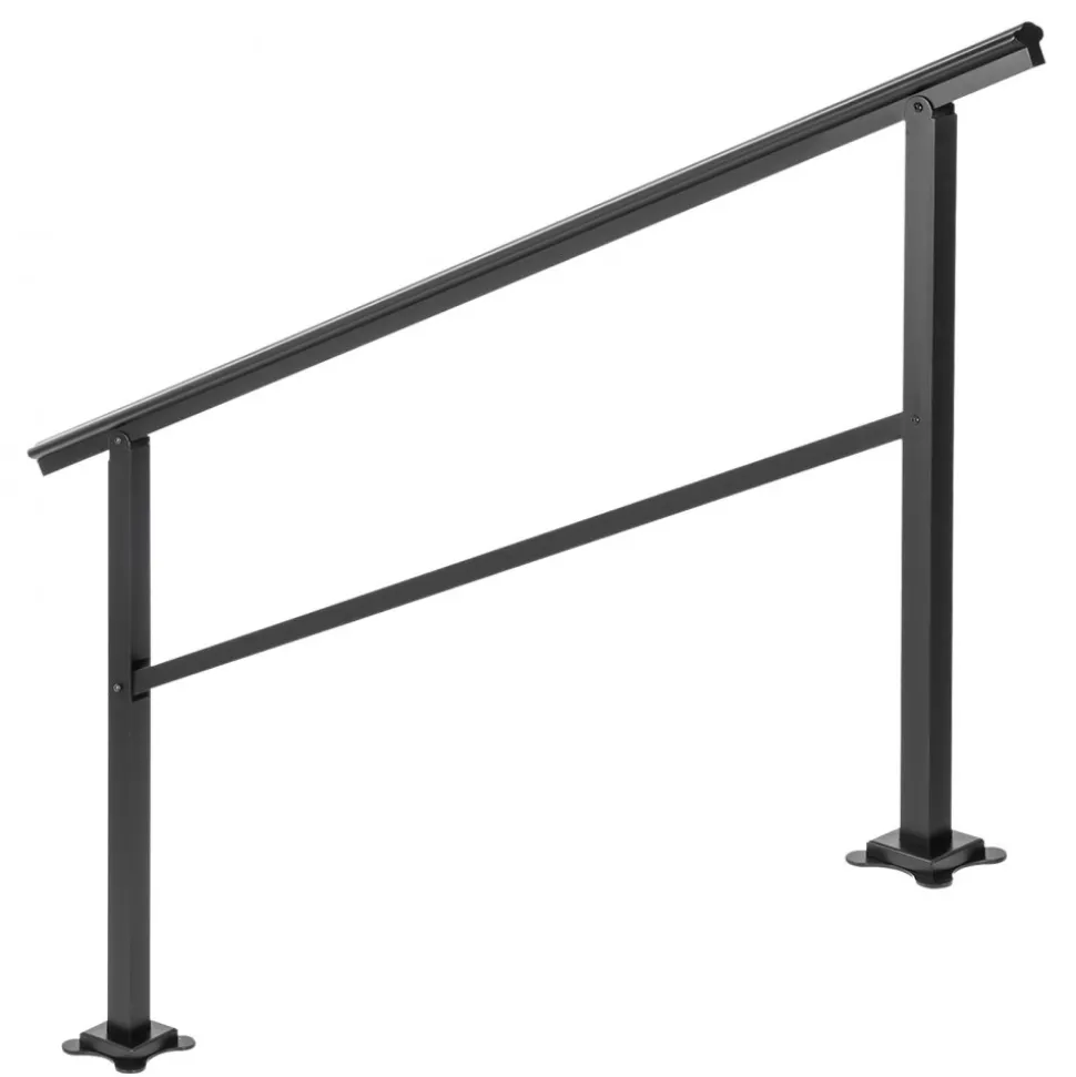 VEVOR Outdoor Handrail 165LBS Load Handrail Outdoor Stairs Aluminum Stair Handrail 60 x 35" Outdoor Stair Railing Transitional Range from 0 to 30° Staircase Handrail Fits 4-5 Steps with Screw Kit