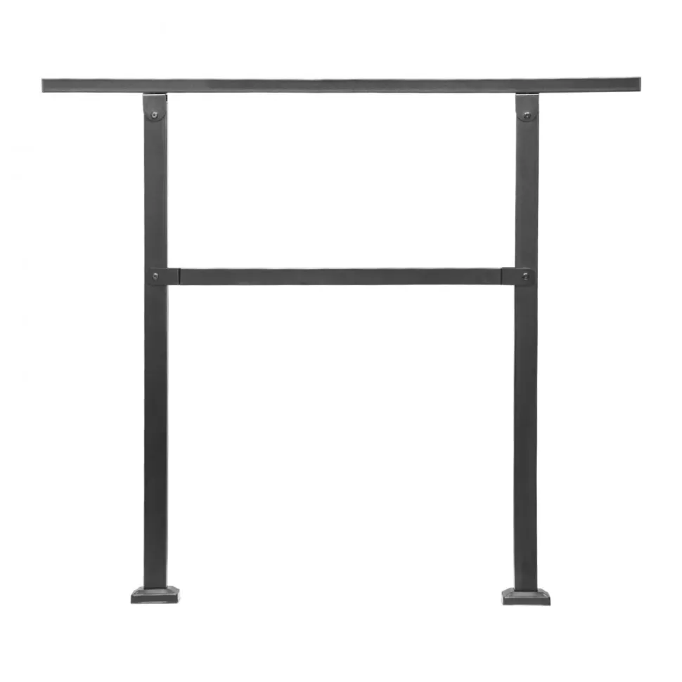 VEVOR Outdoor Handrails for Steps, 2-3 Step Stair Rail Kit, Black Square Tube with Horizontal Bar, Carbon Steel Support Rails for Seniors, Concrete & Deck Stairs, Easy Installation