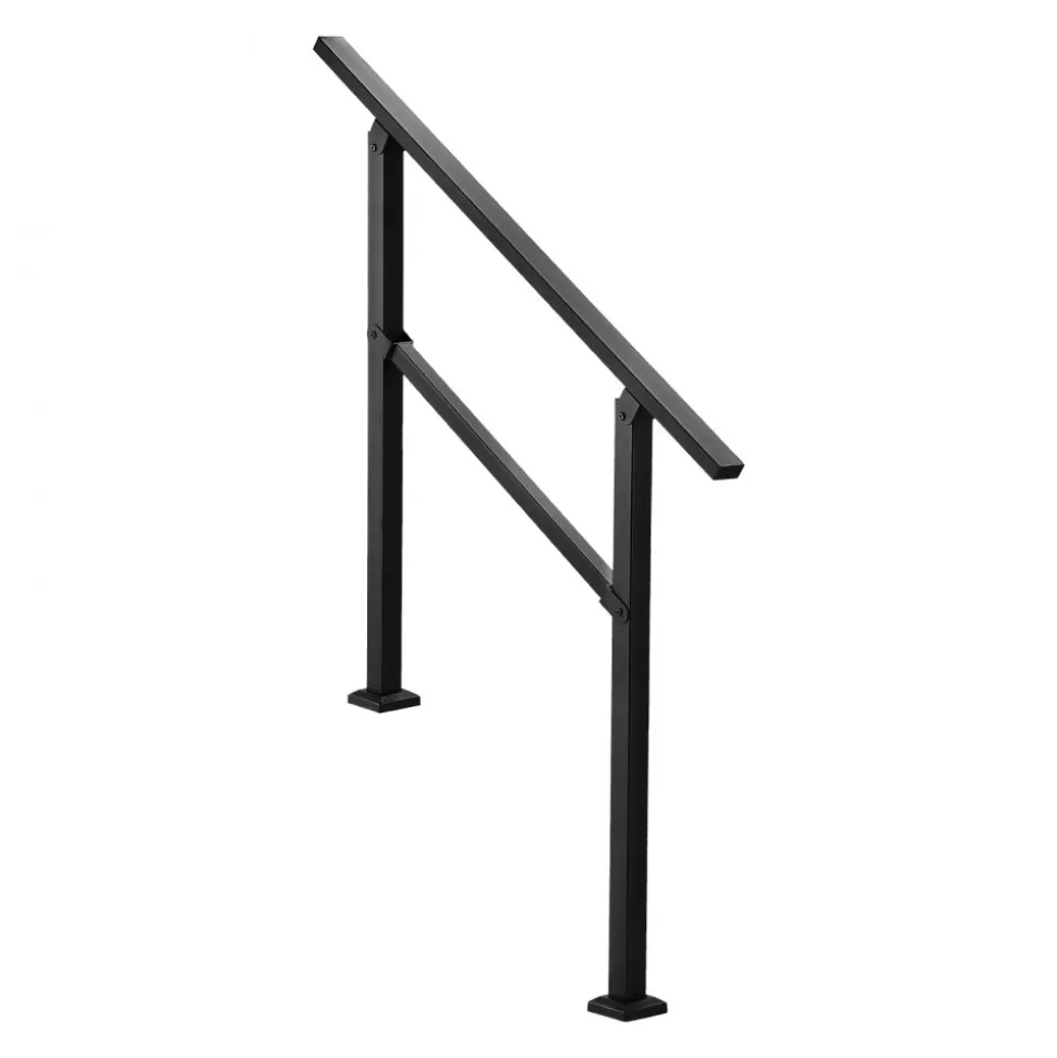 VEVOR Outdoor Handrails for Steps, 2-3 Step Stair Rail Kit, Black Square Tube with Horizontal Bar, Carbon Steel Support Rails for Seniors, Concrete & Deck Stairs, Easy Installation