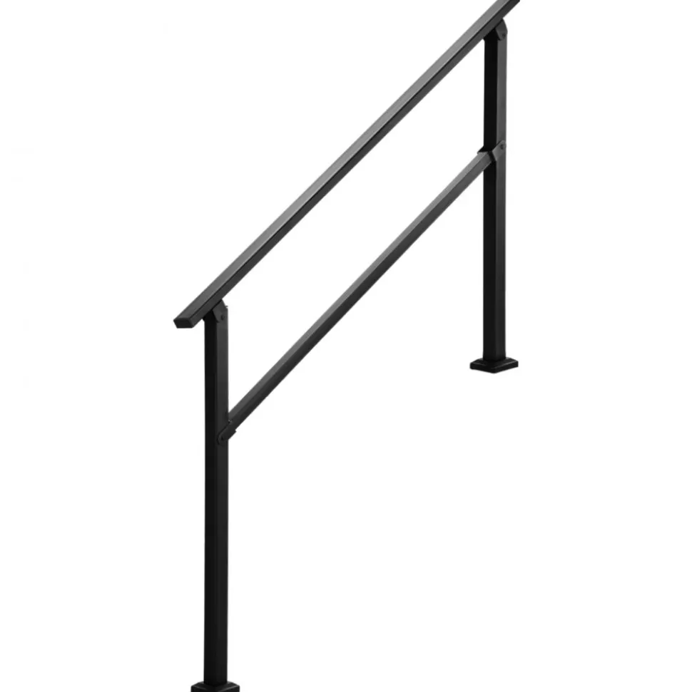 VEVOR Outdoor Handrails for Steps, 4-5 Step Stair Rail Kit, Black Square Tube with Horizontal Bar, Carbon Steel Support Rails for Seniors, Concrete & Deck Stairs, Easy Installation