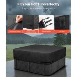 VEVOR Outdoor Hot Tub Cover, 80 x 80 x 20 Inch Weatherproof and Waterproof Hot Tub Cover Protector, 600D Heavy Duty Oxford Fabric and 950N Tearing Strength, Square Spa Covers for Hottub, Black