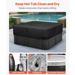 VEVOR Outdoor Hot Tub Cover, 93 x 93 x 20 Inch Weatherproof and Waterproof Hot Tub Cover Protector, 600D Heavy Duty Oxford Fabric and 950N Tearing Strength, Square Spa Covers for Hottub, Black