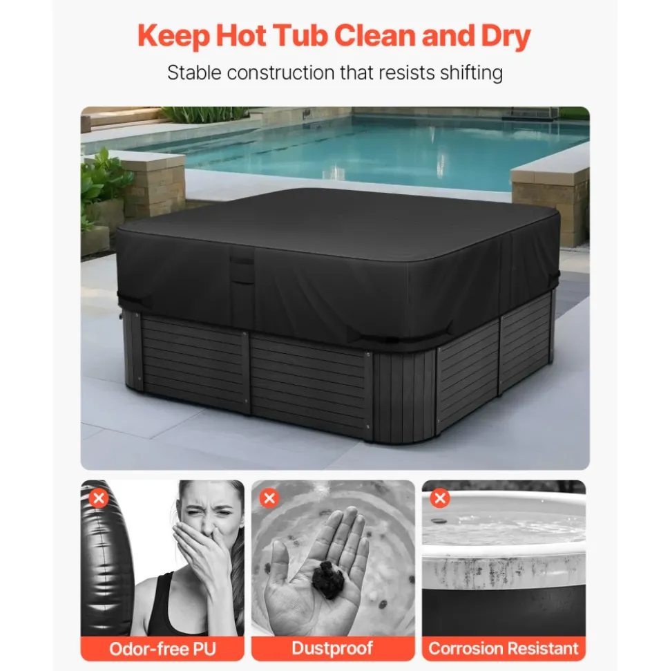 VEVOR Outdoor Hot Tub Cover, 93 x 93 x 20 Inch Weatherproof and Waterproof Hot Tub Cover Protector, 600D Heavy Duty Oxford Fabric and 950N Tearing Strength, Square Spa Covers for Hottub, Black