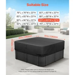 VEVOR Outdoor Hot Tub Cover, 93 x 93 x 20 Inch Weatherproof and Waterproof Hot Tub Cover Protector, 600D Heavy Duty Oxford Fabric and 950N Tearing Strength, Square Spa Covers for Hottub, Black