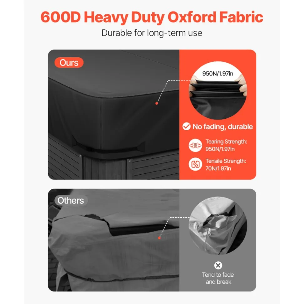 VEVOR Outdoor Hot Tub Cover, 95 x 95 x 20 Inch Weatherproof and Waterproof Hot Tub Cover Protector, 600D Heavy Duty Oxford Fabric and 950N Tearing Strength, Square Spa Covers for Hottub, Black