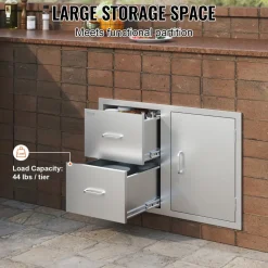 VEVOR Outdoor Kitchen Door Drawer Combo 32.5" W x 21.6" H x 20.5''D, Access Door/Double Drawers with Paper Towel Rack, BBQ Island Drawers with Stainless Steel Handles for Outdoor Kitchen
