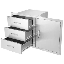 VEVOR Outdoor Kitchen Door Drawer Combo 38.1''W x 22.6''H x 20.8''D, BBQ Access Door/Triple Drawers Combo with Stainless Steel Handles, Perfect for BBQ Island Patio Grill Station