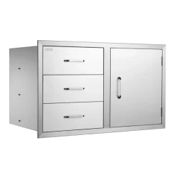 VEVOR Outdoor Kitchen Door Drawer Combo 38.1''W x 22.6''H x 20.8''D, BBQ Access Door/Triple Drawers Combo with Stainless Steel Handles, Perfect for BBQ Island Patio Grill Station