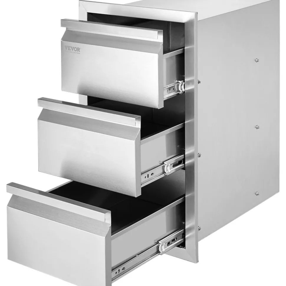 VEVOR Outdoor Kitchen Drawers 15" W x 25.4" H x 19" D, Box Frame Style Flush Mount BBQ Drawers with Stainless Steel Handle, BBQ Island Drawers for Outdoor Kitchens or Patio Grill Station