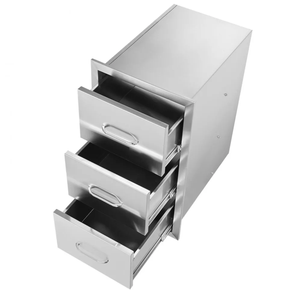 VEVOR Outdoor Kitchen Drawers 16" W x 28.5" H x 20.5" D, Flush Mount Triple Access BBQ Drawers Stainless Steel with Handle, BBQ Island Drawers for Outdoor Kitchens or Patio Grill Station