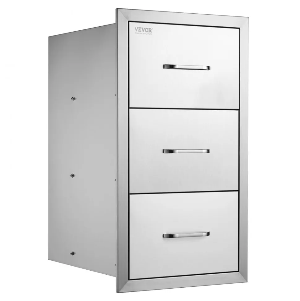 VEVOR Outdoor Kitchen Drawers 16" W x 28.5" H x 20.5" D, Flush Mount Triple Access BBQ Drawers Stainless Steel with Handle, BBQ Island Drawers for Outdoor Kitchens or Patio Grill Station
