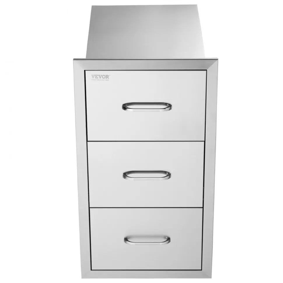 VEVOR Outdoor Kitchen Drawers 16" W x 28.5" H x 20.5" D, Flush Mount Triple Access BBQ Drawers Stainless Steel with Handle, BBQ Island Drawers for Outdoor Kitchens or Patio Grill Station