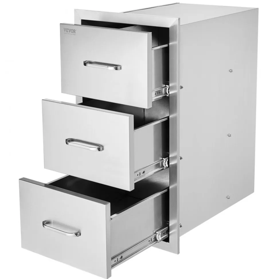 VEVOR Outdoor Kitchen Drawers 16" W x 28.5" H x 20.5" D, Flush Mount Triple Access BBQ Drawers Stainless Steel with Handle, BBQ Island Drawers for Outdoor Kitchens or Patio Grill Station