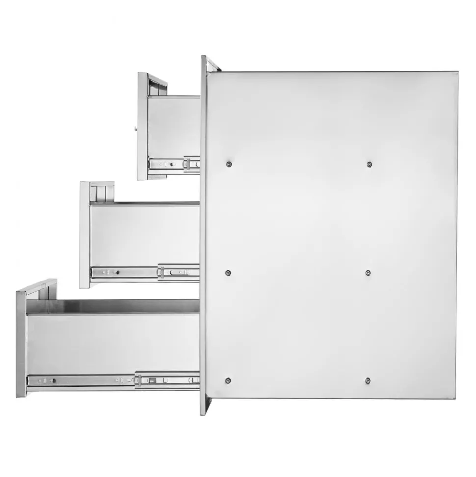 VEVOR Outdoor Kitchen Drawers 16" W x 28.5" H x 20.5" D, Flush Mount Triple Access BBQ Drawers Stainless Steel with Handle, BBQ Island Drawers for Outdoor Kitchens or Patio Grill Station