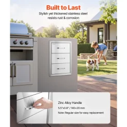 VEVOR Outdoor Kitchen Drawers 16" W x 21.5" H x 18" D, Flush Mount Triple Access BBQ Drawers with Stainless Steel Handle, BBQ Island Drawers for Outdoor Kitchens or BBQ Island Patio Grill Station